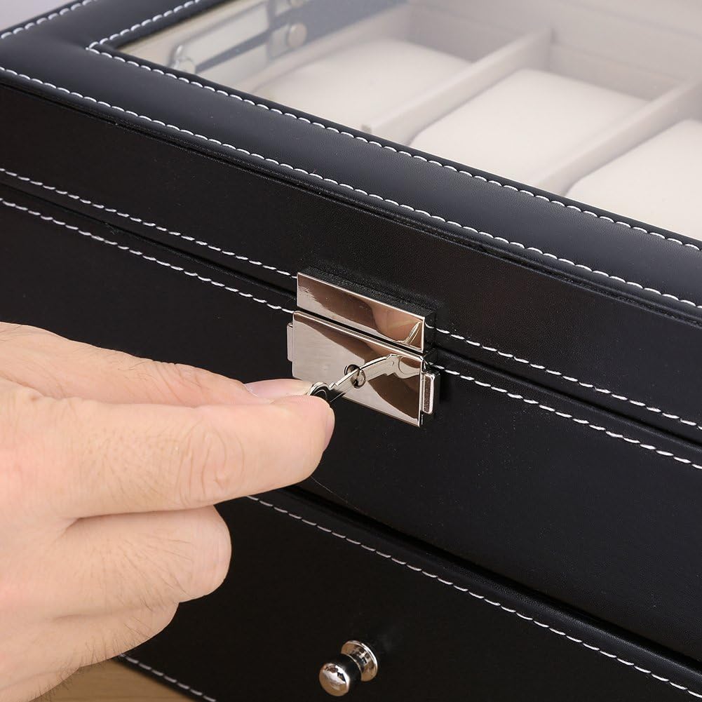 腕時計収納ケース コレクションケース 20本用 PUレザー 鍵付き 引き出し 2段収納 腕時計ボックス 時計収納ボックス 時計 ジュエリーボックス ウォッチボックス ウォッチ 収納 小物ケース