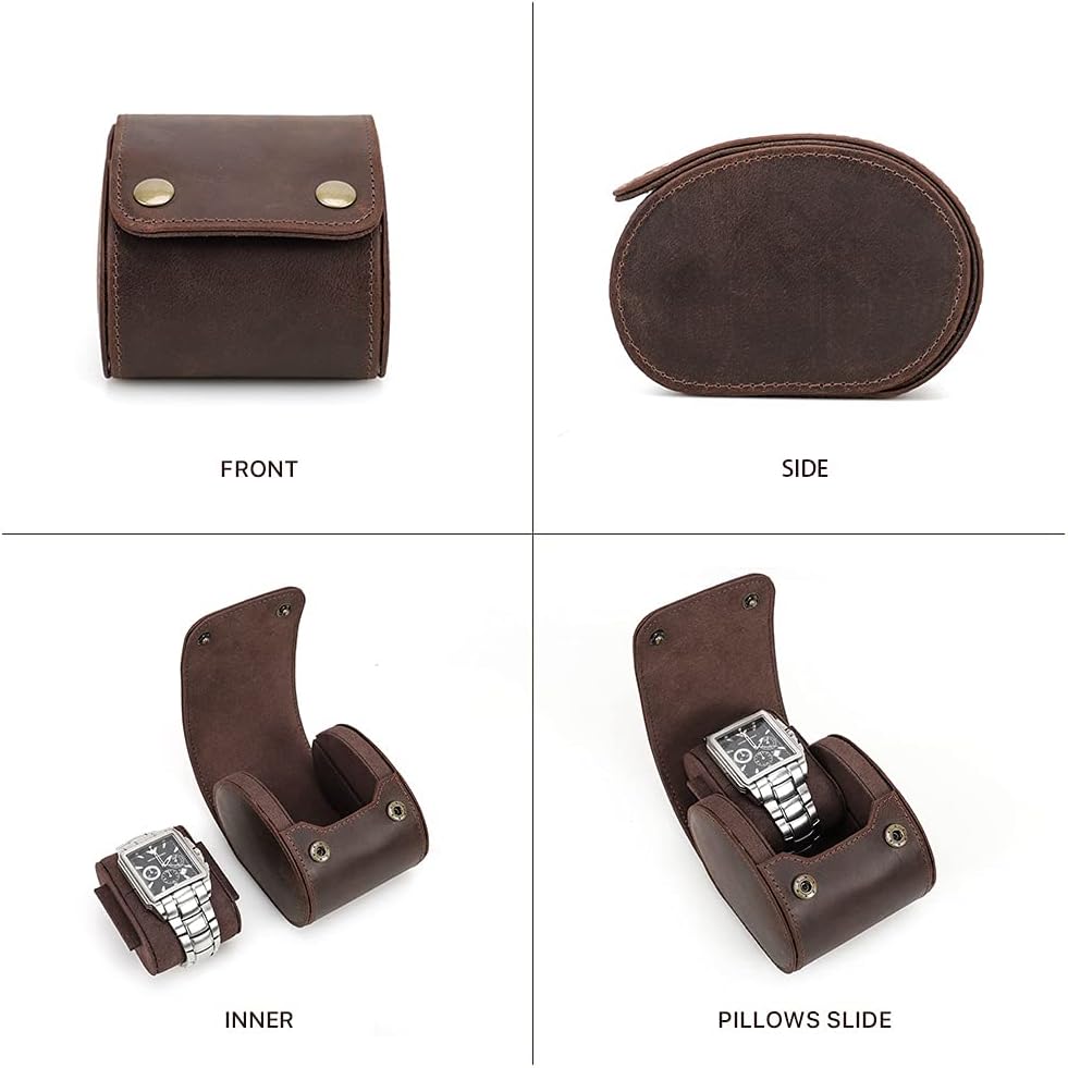 本革腕時計ロール 腕時計収納ケース 腕時計収納ボックス 1本用 レザー防水 耐衝撃 時計ケース 収納 腕時計の持運び 旅行 携帯に