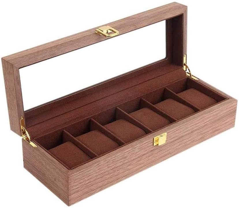 ウォッチボックス ウォッチボックス 木製腕時計収納ボックス 6スロットディスプレイキャビネット ガラスディスプレイキャビネット収納ラック 上部に