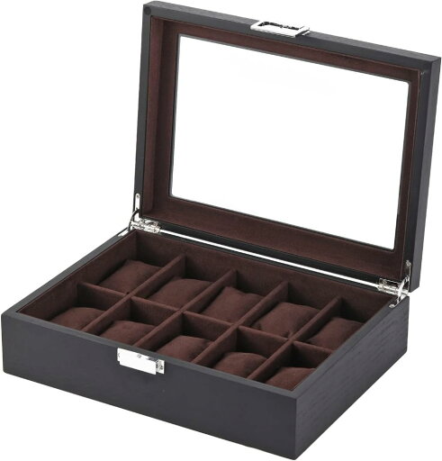 腕時計収納ケース コレクションケース 腕時計 収納ボックス ウォッチケース 10本用 木製 男女兼用 ロック付き ブラック2個組