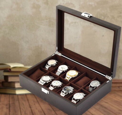 腕時計収納ケース コレクションケース 腕時計 収納ボックス ウォッチケース 10本用 木製 男女兼用 ロック付き ブラック2個組