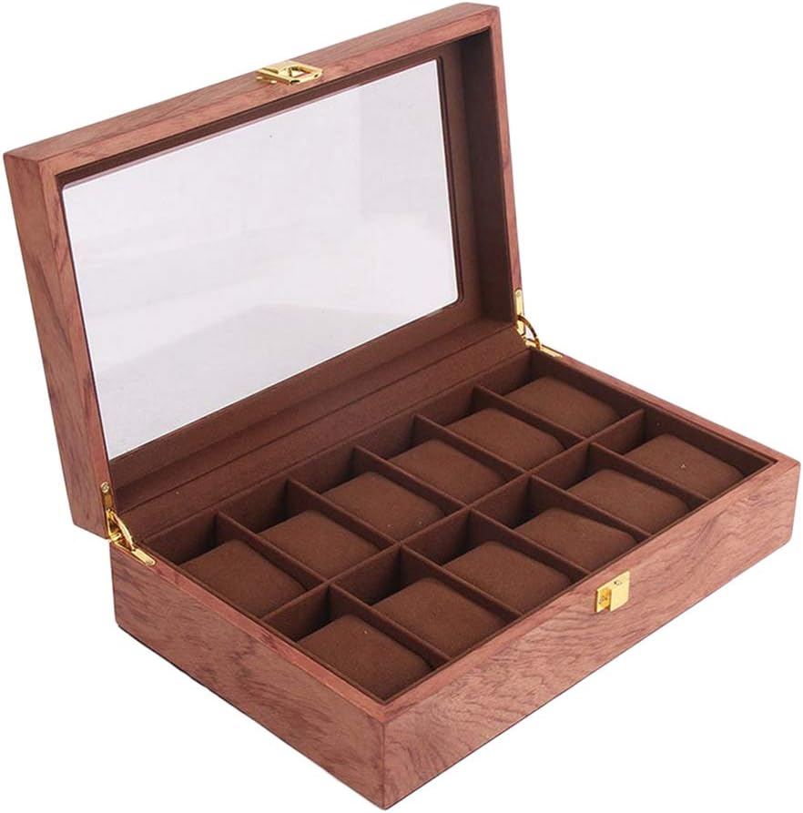木製時計ボックス、時計ケース、時計ボックス、時計ボックス、 ローズウッドグレイン 12スロット