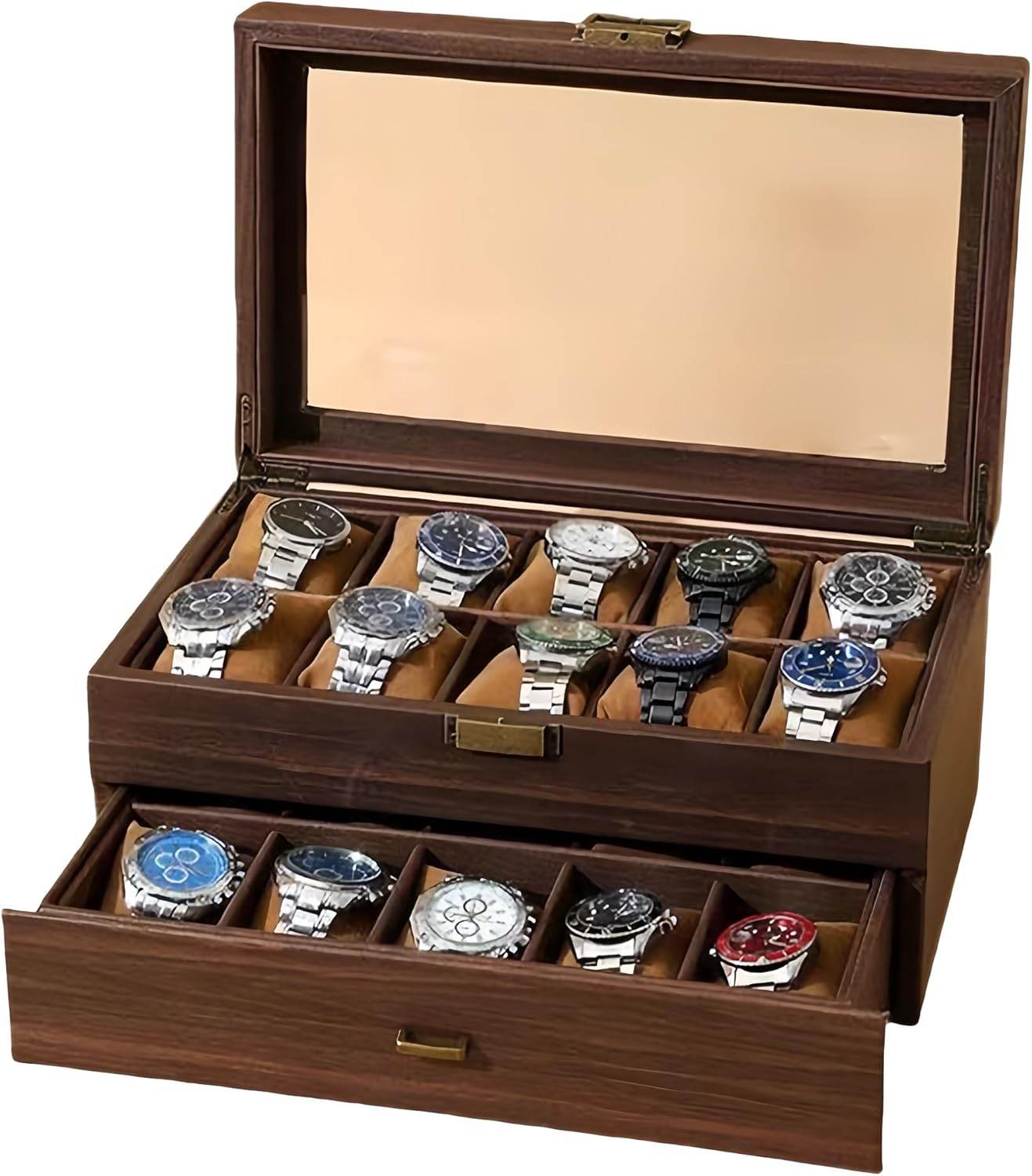 腕時計収納 2層腕時計収納ボックス 木製腕時計収納ケース時計ケース ウォッチケース 腕時計収納ボックス ウォッチ コレクションケース コレクションケース 透明窓付き時計を磨耗から守ります 男女兼用 コ
