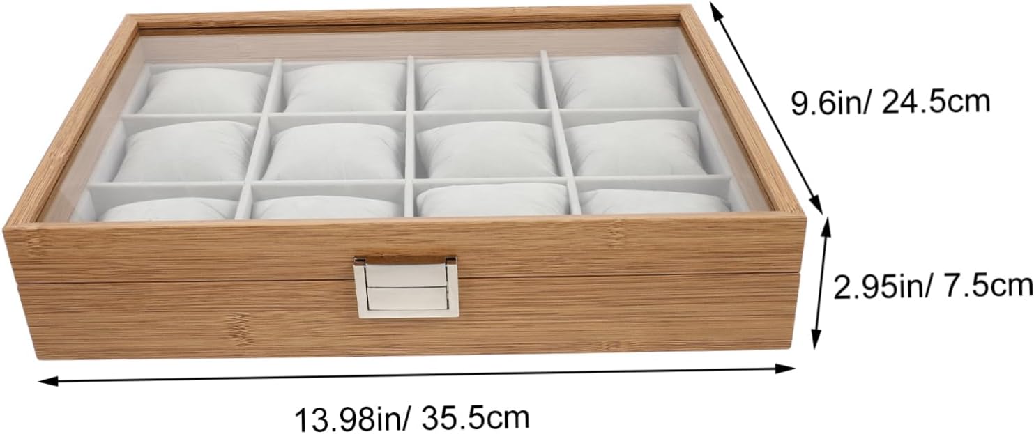12 ウォッチボックス ジュエリーオーガナイザークリア 時計の表示 ブレスレットオーガナイザー ブレスレットスタンド 腕時計ケース 木製時計ケース 時計収納容器 シルバーヒンジ