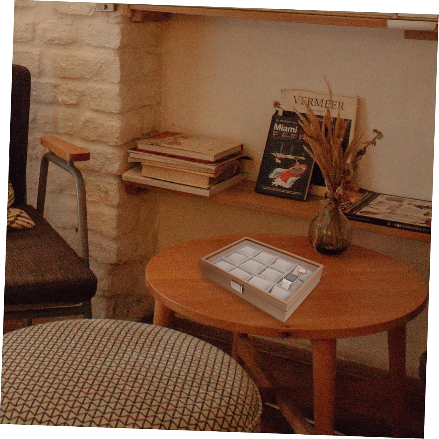 12 ウォッチボックス ジュエリーオーガナイザークリア 時計の表示 ブレスレットオーガナイザー ブレスレットスタンド 腕時計ケース 木製時計ケース 時計収納容器 シルバーヒンジ