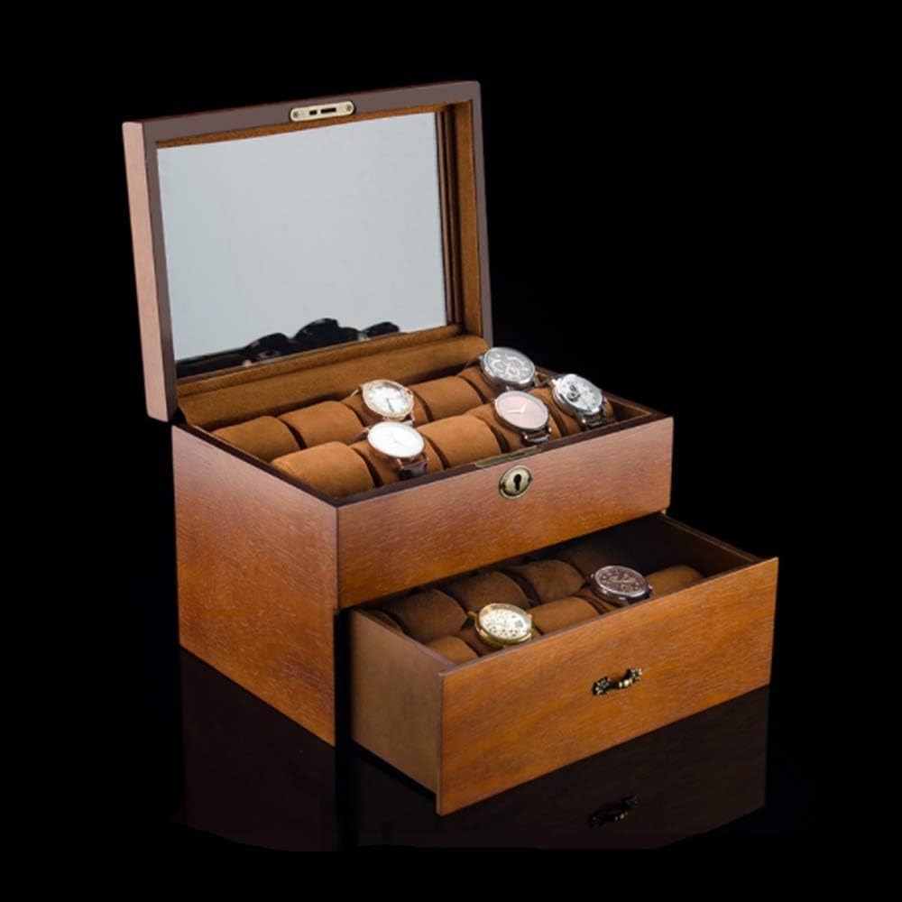 腕時計収納ケース 木製ウォッチ表示ボックスロック20ビットジュエリー収納ボックス ウォッチ 収納 観賞用 (Color : Brown Size : 31x21x19cm)