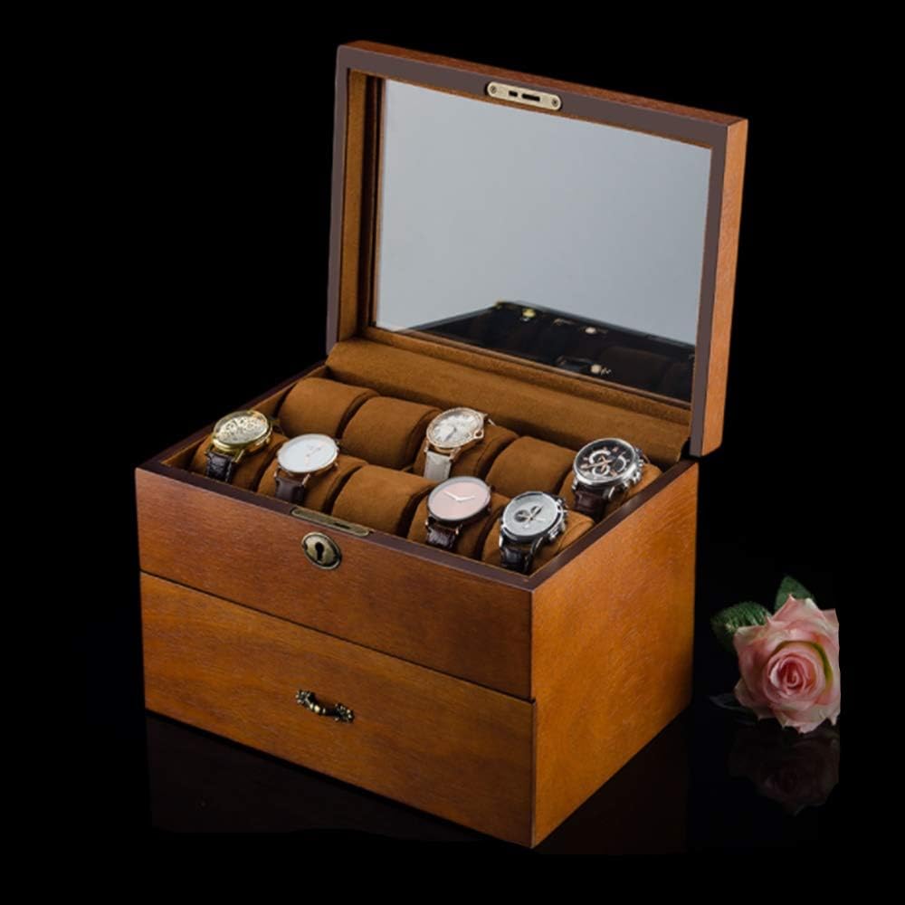 腕時計収納ケース 木製ウォッチ表示ボックスロック20ビットジュエリー収納ボックス ウォッチ 収納 観賞用 (Color : Brown Size : 31x21x19cm)