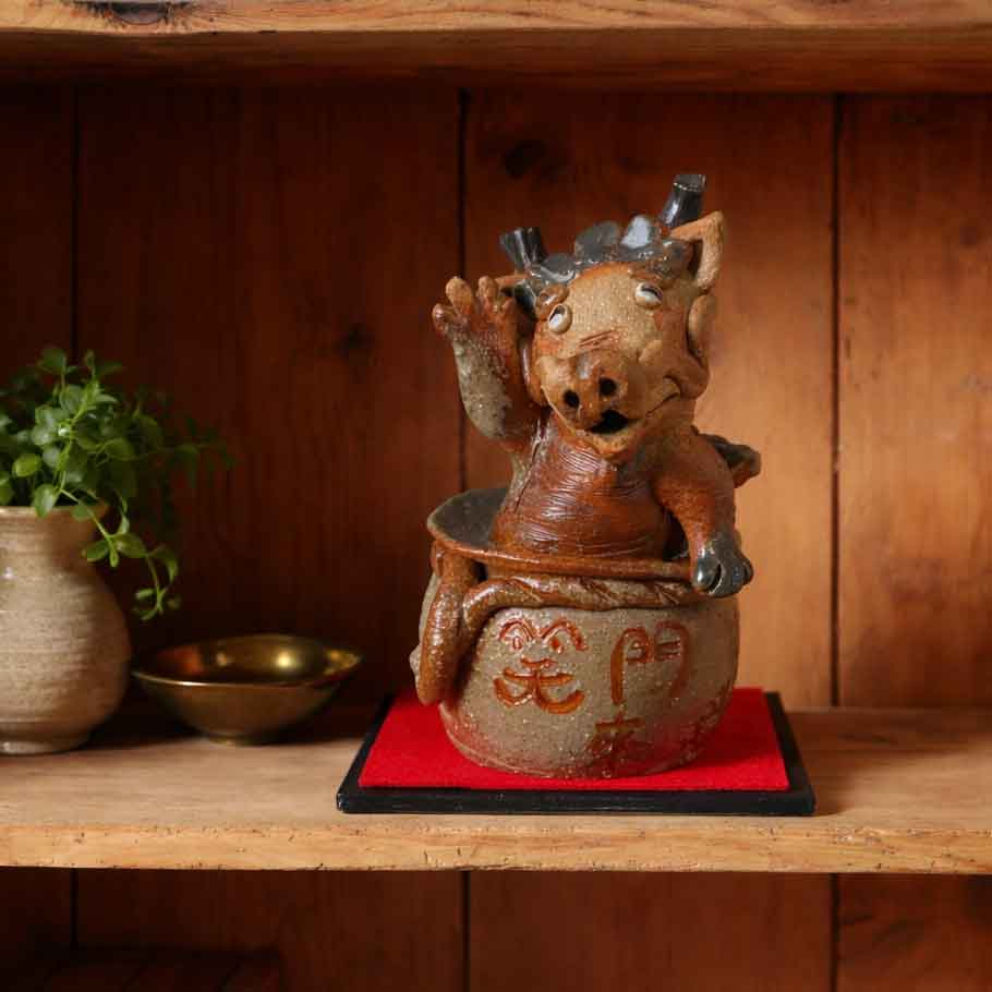 Rakuten - *常滑焼作家　間野文子作　笑門（A）　/干支 辰 たつ 縁起物 縁起置物 作家もの　招福
