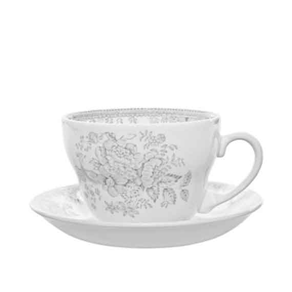 バーレイ　ダブグレイアジアティックフェザンツ ブレックファーストカップ&ソーサー 430ml　英国食器/英国製/ティーカップ/アフタヌーンティー/英国式/英国王室/高麗キジ/上品/エレガント/クラシック/正規輸入品/Burleigh Dove Grey Asiatic Pheasants