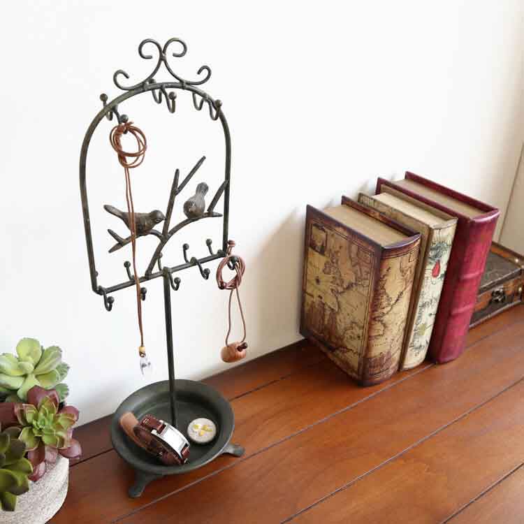 アンティーク調 アクセサリースタンド キートレイ インテリ フレンチアンティーク アイアン ギフト 小鳥 とり 玄関 コイントレイ