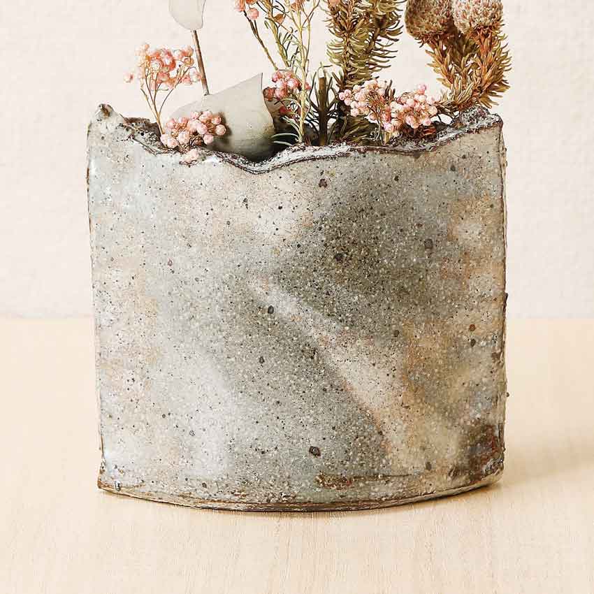 *常滑焼 石堂作 白タタラ合せ四角花器 /日本製/花瓶/花入れ/花器/床の間飾り/フラワーベース/焼き物/和/ギフト/伝統工芸/石堂道夫作 [2]