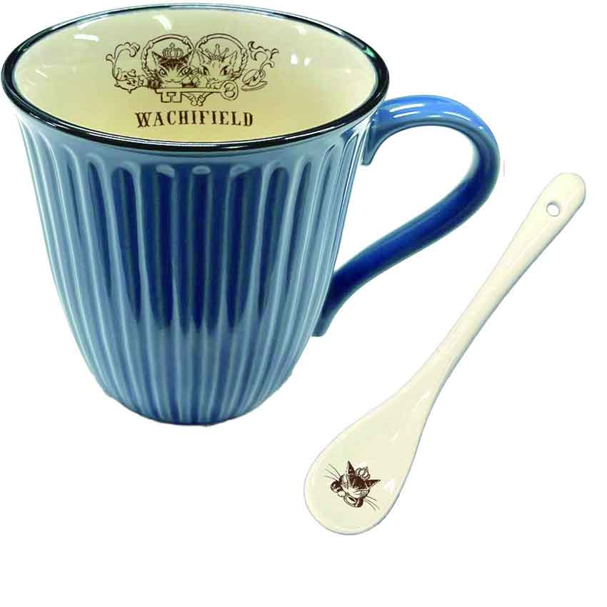 美濃焼 わちふぃーるどとコラボ　ダヤン マグ＆スプーンセット　ブルー　/スープマグ ゆのみ マグカップ 猫