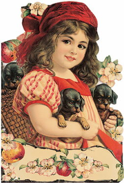 輸入メッセージカード Girl Holding Puppies (アメリカ製)