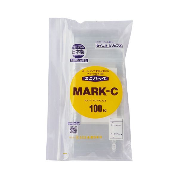 【送料無料】(まとめ) セイニチ ユニパック チャック付 ポリエチレン(書き込める白ベタ三ツ窓付) ヨコ70×タテ100×厚み0.04mm MARK-C 1パッ...