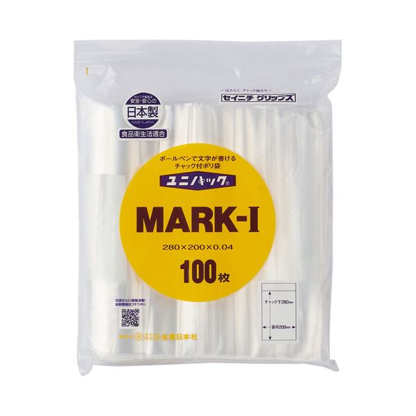 【送料無料】(まとめ) セイニチ ユニパック チャック付 ポリエチレン(書き込める白ベタ三ツ窓付) ヨコ200×タテ280×厚み0.04mm MARK-I 1パ...