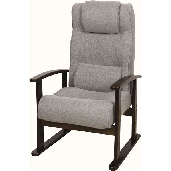 【おすすめ・人気】レバー式リクライニングチェア(楽々チェア) 木製 肘付き 高さ4段階調節 RKC-38GY グレー（灰）|安い 激安 格安