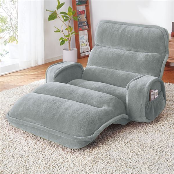 【おすすめ・人気】座椅子 フロアチェア 〔ひじ付ワイド グレー〕 リクライニング ハイバック NEW収納簡単低反発もこもこ座椅子|安い 激安 格安