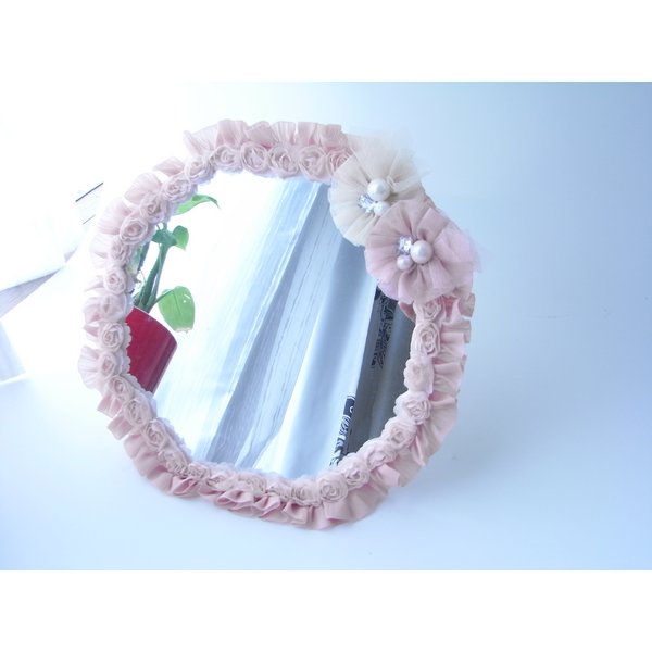 【おすすめ・人気】八角レースデコミラー/ピンク　安い 激安 格安 おしゃれ 誕生日 プレゼント ギフト 引越し 新生活 ホワイトデー