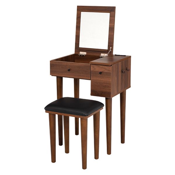 【送料無料】ドレッサー&スツールセット ダークブラウン 約幅53×奥行40×高さ104〜106.5/68.5cm 脚部のみ組立品 おすすめ 人気 安い 激安 格...