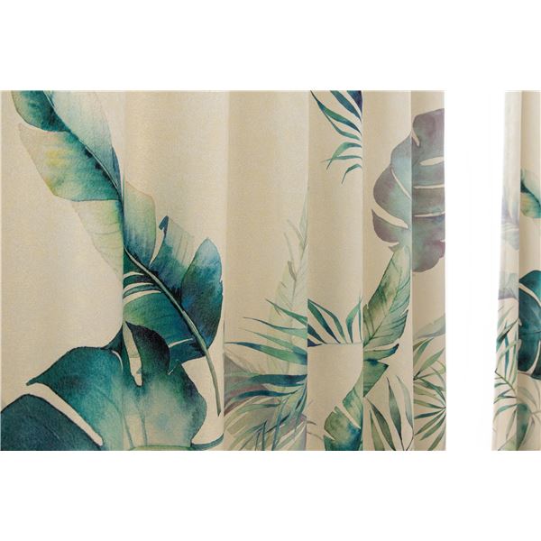 【おすすめ・人気】遮光カーテン 幅200cm×丈205cm リーフ柄 1枚 洗える 日本製 アジャスターフック タッセル付き 3級 遮光 カーテン プランシェ GN|安い 激安 格安 [2]