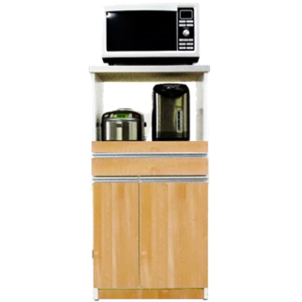 【おすすめ・人気】レンジ台 幅60cm 1型 ナチュラル スライドレール 2口コンセント 米びつ付き 日本製 ..