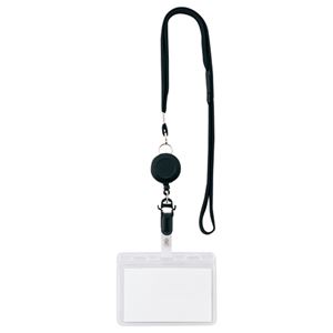 【おすすめ・人気】(まとめ) ソニック リール式吊り下げ名札 2枚収納タイプ ソフト 黒 NF-418-D 1個 【..