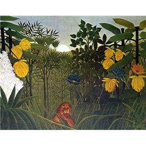 おすすめ・人気の商品■サイズ・色違い・関連商品■ピエール・オーギュスト・ルノアール イレーヌ・カーン・ダンヴェルス嬢の肖像■ピエール・オーギュスト・ルノアール モデルの肖像■ピエール・オーギュスト・ルノアール ムーラン・ド・ラ・ギャレット■エドガー・ドガ エトワール（舞台の踊り子）■エドガー・ドガ バランスをとる踊り子■アンリ・ルソー ライオンの食事[当ページ]■アンリ・ルソー 蛇使いの女■グスタフ・クリムト 接吻■エドゥアール・マネ 笛を吹く少年■ジョルジュ・スーラ ポール・アン・ベサンの港■ジョルジュ・スーラ ポーズする女■ジャン・フランソワ・ミレー 落穂拾い■ジャン・フランソワ・ミレー 羊飼いの少女■ジャン・バティスト・カミーユ・コロー モルトフォンテーヌの追憶■サンドロ・ボッティチェルリ 春＜プリマベーラ＞■サンドロ・ボッティチェルリ ヴィーナスの誕生■商品内容☆プリハード複製画の特長日本製の複製画として、初めてル-ヴル美術館で販売されるなど、原画再現性の高さを誇ります。●国内美術館での展示もその原画色調の再現性の高さは広く認められ、山梨県立美術館のミレー「種をまく人」をはじめ、多くの国内公立美術館で採用・展示されています。●再現性所蔵美術館より借用しているポジ・フィルムを使用し、厳密な色調校正がなされて制作されています。微妙な陰影や絵の具のひび割れまでリアルに再現されています。●素材の確かさプリハードオリジナルキャンバスは、天然の麻に最も近い化学繊維としてのビニロン繊維をベースに加工され、直接画像再現されているので(製法特許)、強くて、たるむこと無く、複製画として最も優れた素材とされています。また、額縁も実際に画家が使用している「本物」の高級額を使用しており、どこに飾っても見栄え劣りはございません。●特許技術プリハード社の特許製法によって、絵画用キャンバスに直接印刷するからこそ本物と見間違う風合いが特長です。☆アンリ・ルソー(1844-1910年)1844年フランス マイエンヌ地方のラヴァルに生まれます。25歳からパリ郊外の関税局に勤める下級官吏としてパリの入口の門番を努めながらやがて趣味で絵を描き始めます。40歳を過ぎてから「アンデパンダン」展に出品をはじめ、ピサロやルダンにその作品を賞賛されますが多くの批評家や画商にはまったく認められませんでした。その後 退職して、バイオリン教師をしながら、アマチュア画家となりますが相変わらず絵は売れず、妻や子供も次々に亡くし、生活は苦しく辛いものでした。 しかしどんなに不幸に見舞われていてもその苦しみや悲しみを口にし、 感情をあらわにすることのない穏やかな人柄で、その人柄を表すように彼の絵に苦痛が生々しく表現されることはありませんでした。 詩人のアルフレッド・ジャリやギョーム・アポリネール、 ピカソやマリー・ローランサン、ブラックら 若い世代の画家達はルソーを 「無意識の天才」「自覚の無い前衛画家」と評価し「この黒は真似できない。」とゴーギャンは賞賛、ピカソは4枚のルソーの絵を終生手放すことはなかったそうです。☆ライオンの食事若い頃軍隊にいたルソーはメキシコ遠征で見た風景が発想源と語っていましたが、実は「植物園の温室」と「動物図鑑」で得たものと後に解ります。22年間パリ市の税関士として勤め、正規の絵の教育を受けてませんが、1884年にルーブルに模写の許可を取って画業に熱中し始めます。■商品スペック【商品名】アンリ・ルソー作 「ライオンの食事」【サイズ】F6号 額外寸法(51×60cm)　※各辺1cm前後誤差がある場合がございます。(キャンバス(絵画)のサイズは、額外寸法より縦横約20cmずつマイナスした大きさになります。)【原画所蔵】メトロポリタン美術館【特許】特許番号:1949817号 特許名称:布製キャンバスに印刷を施す方法【注意事項】・トリミングにより原画と縦横比が若干違う場合がございます。予めご了承お願いします。・完全受注生産のため、ご注文後のキャンセルはできません旨、予めご了承お願いします。・お届けまで10日から2週間程度頂戴します。【ご注意事項】本商品は、北海道・沖縄・離島への配送はいたしかねます。あらかじめご了承ください。■送料・配送についての注意事項●本商品の出荷目安は【10 - 15営業日　※土日・祝除く】となります。●お取り寄せ商品のため、稀にご注文入れ違い等により欠品・遅延となる場合がございます。●本商品は仕入元より配送となるため、北海道・沖縄・離島への配送はできません。