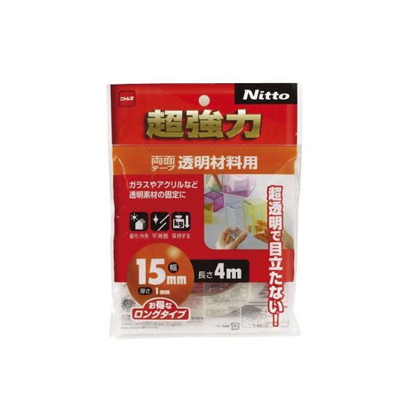 【送料無料】(まとめ) ニトムズ 超強力両面テープ 透明材料用 15mm×4m T4612 1巻[×3セット]　おすすめ 人気 安い 激安 格安 おしゃれ ..