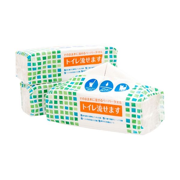 【おすすめ・人気】マスコー製紙 そのまま水に流せるペーパータオル トイレ流せます 200枚(100組) 1セット(48個：3個×16パック)|安い 激安 格安