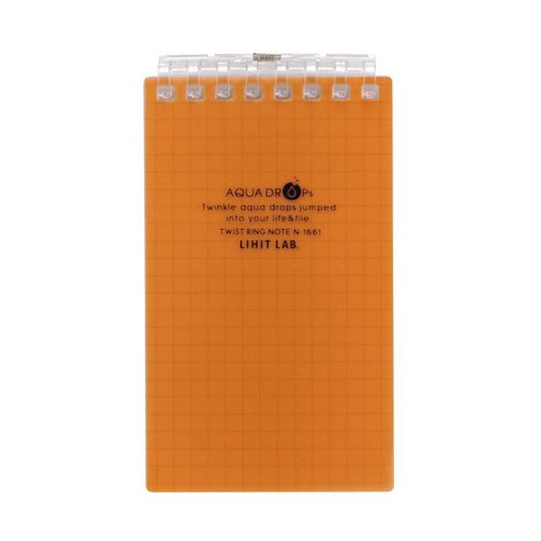 【送料無料】(まとめ) リヒトラブ AQUA DROPsツイストノート(メモサイズ) 125×72mm 8穴 5mm方眼罫 橙 40枚 N-1661-4 1冊[...