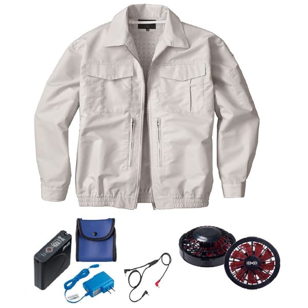 【おすすめ・人気】KU92130 空調服 R 綿ポリ混紡 スペーサー一体型 FAN2200BR・CBB500ロングケーブル・LISUPER1セット シルバー 5L|安い 激安 格安