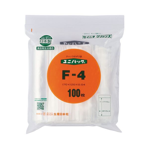 【おすすめ・人気】(まとめ) セイニチ ユニパック チャック付 ポリエチレン ヨコ120×タテ170×厚み0.04mm F-4 1パック(100枚) [×3セッ...
