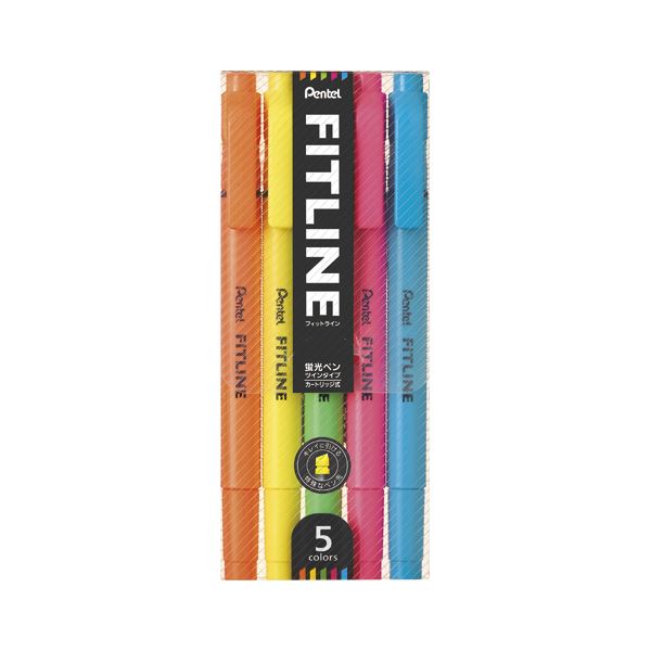 (まとめ) ぺんてる FITLINE 蛍光ペン 5色セット(ピンク・イエロー・ライトグリーン・スカイブルー・オレンジ) 　おすすめ 人気 安い 激安 格安 おしゃれ 誕生日 プレゼント ギフト 引越し 新生活 ホワイトデー