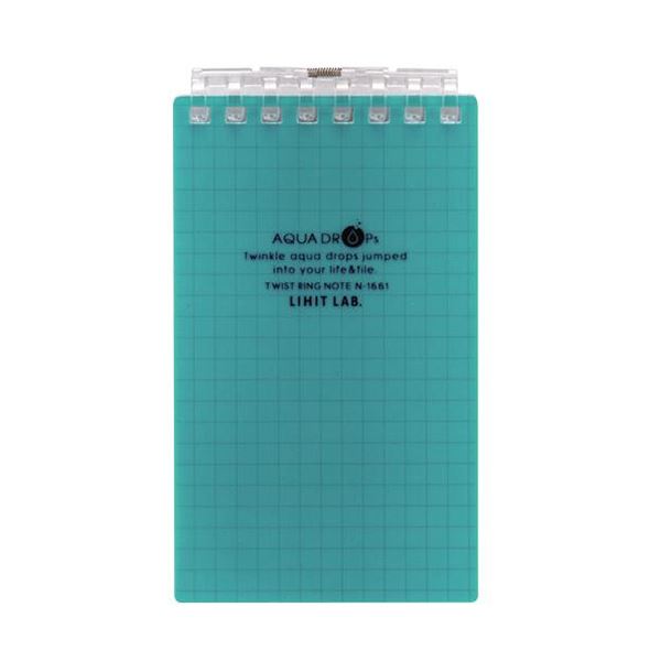【送料無料】(まとめ) リヒトラブ AQUA DROPsツイストノート(メモサイズ) 125×72mm 8穴 5mm方眼罫 青緑 40枚 N-1661-28 1...