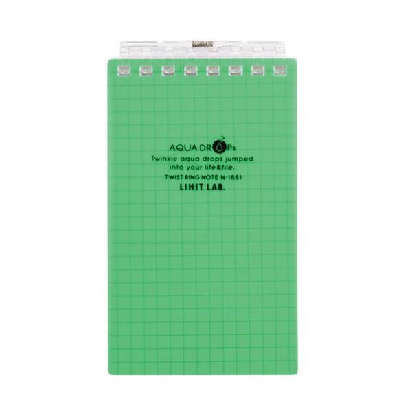 【送料無料】(まとめ) リヒトラブ AQUA DROPsツイストノート(メモサイズ) 125×72mm 8穴 5mm方眼罫 黄緑 40枚 N-1661-6 1冊...