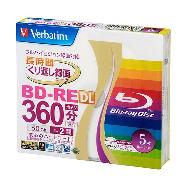 【送料無料】(まとめ) バーベイタム 録画用BD-RE DL260分 1-2倍速 ホワイトワイドプリンタブル 5mmスリムケース VBE260NP5V1 1パッ...