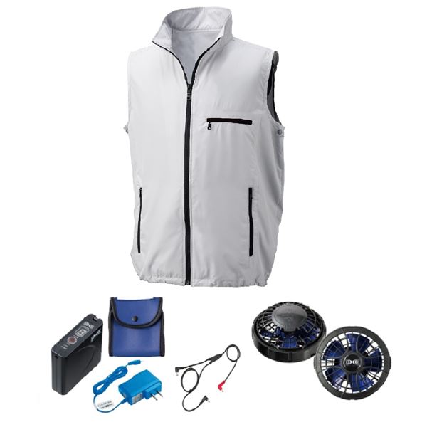 【おすすめ・人気】KU91830 空調服 R ポリエステル製 ベスト FAN2400SPBB・RD9261・LISUPER1セット シルバー 3L|安い 激安 格安