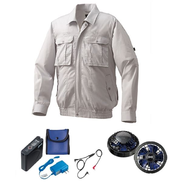 【おすすめ・人気】KU92100 空調服 R 綿・ポリ混紡 フルハーネス仕様 FAN2400SPBB・RD9261・LISUPER1セット シルバー L|安い 激安 格安