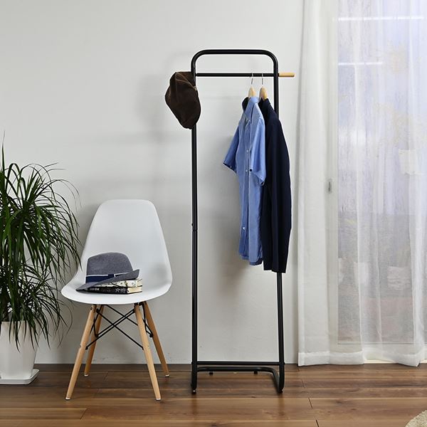【おすすめ・人気】ハンガーラック コートハンガー L型 幅55cm×奥行40cm×高さ152m ブラック サイドバー..