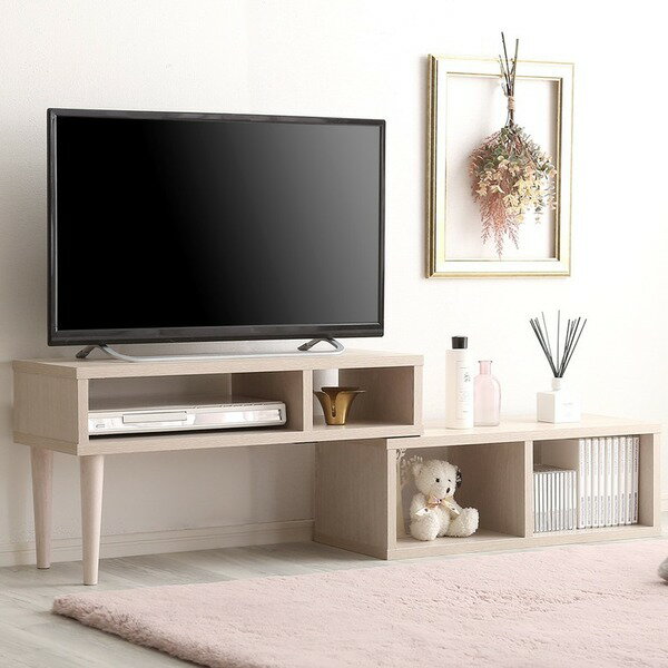 【おすすめ・人気】テレビ台 ローボード 伸縮 約幅75～135cm ホワイトオーク 脚付き オープン収納付き コンパクト テレビボード テレビラック TVボード リビング収納 リビング家具 組立品【代引不可】|安い 激安 格安