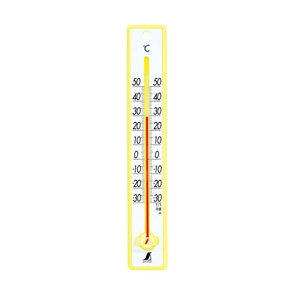 ■サイズ・色違い・関連商品■ブルー■イエロー[当ページ]■商品内容【ご注意事項】この商品は下記内容×10セットでお届けします。●壁掛け用寒暖計のイエローです。■商品スペック測定項目：温度表示項目：温度設置方法：壁掛用測定温度範囲：-30〜50℃温度最小表示：1 ℃寸法：W40×D15×H250mm重量：48g色：イエロー■送料・配送についての注意事項●本商品の出荷目安は【1 - 5営業日　※土日・祝除く】となります。●お取り寄せ商品のため、稀にご注文入れ違い等により欠品・遅延となる場合がございます。●本商品は仕入元より配送となるため、沖縄・離島への配送はできません。[ 48357 ]