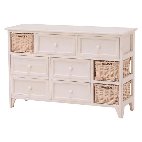 【送料無料】レトロ調 チェスト/収納棚[約幅90×奥行30×高さ59cm アンティークホワイト] 木製 桐 脚付き..