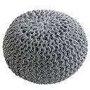 【送料無料】プーフ スツール 約直径80×35cm 丸形 ブラック&ホワイト 表面綿100% インド綿 オットマン ブレイド リビング ダイニング 店舗 おすす...