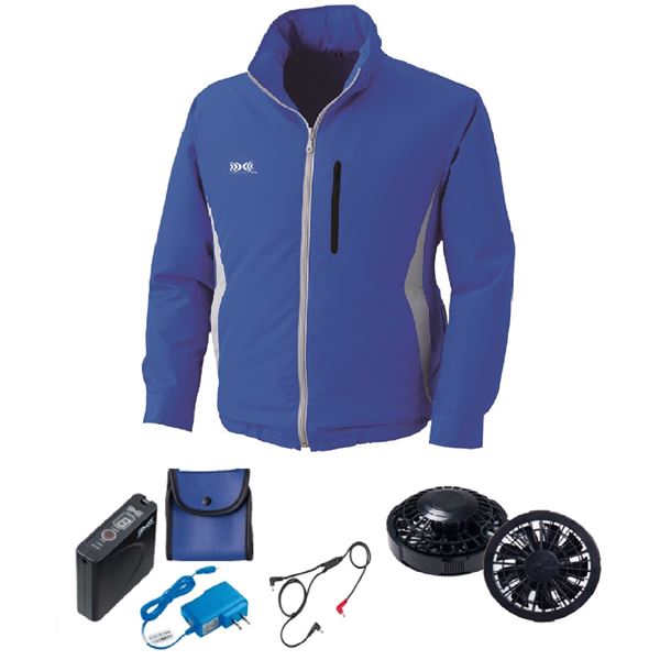 【おすすめ・人気】KU90520 空調服 R ポリエステル製フード付き FAN2200B・RD9261・LISUPER1セット ブルー M|安い 激安 格安