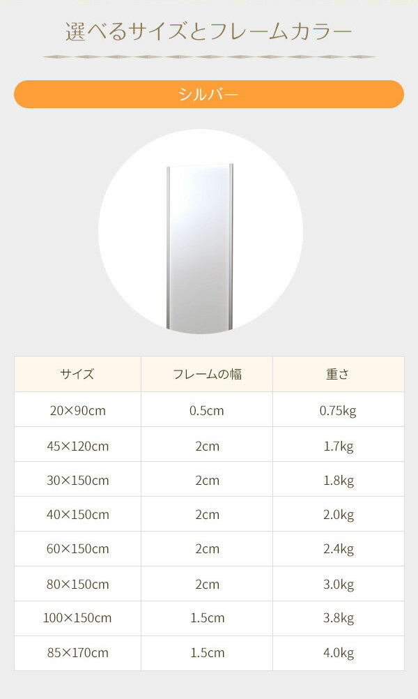 割れないスタンドミラー【幅100times;高さ150cmシルバー】日本製軽量プロ仕様両サイド飾縁付『REFEXリフェクス』【代引不可】