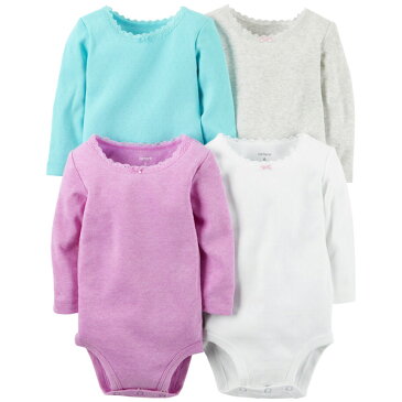 カーターズ 長袖 ボディスーツ Carter's 4枚セット正規品 無地+首元レース cotton pointelle【3m-24m】10P26Mar16