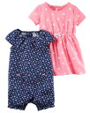 カーターズ Carter's ワンピース&ロンパース 2点セット 紺 ピンク 水玉ドット 小花柄 アンダーショーツ付き 3点 ベビー 赤ちゃん用 女の子用 6m...