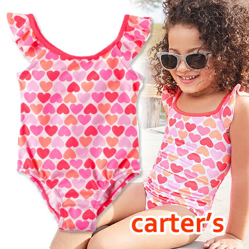 カーターズ Carter's　水着 ワンピースハート キッズ用、子ども用、蛍光ピンク、蛍光オレンジ 女の子用90100110