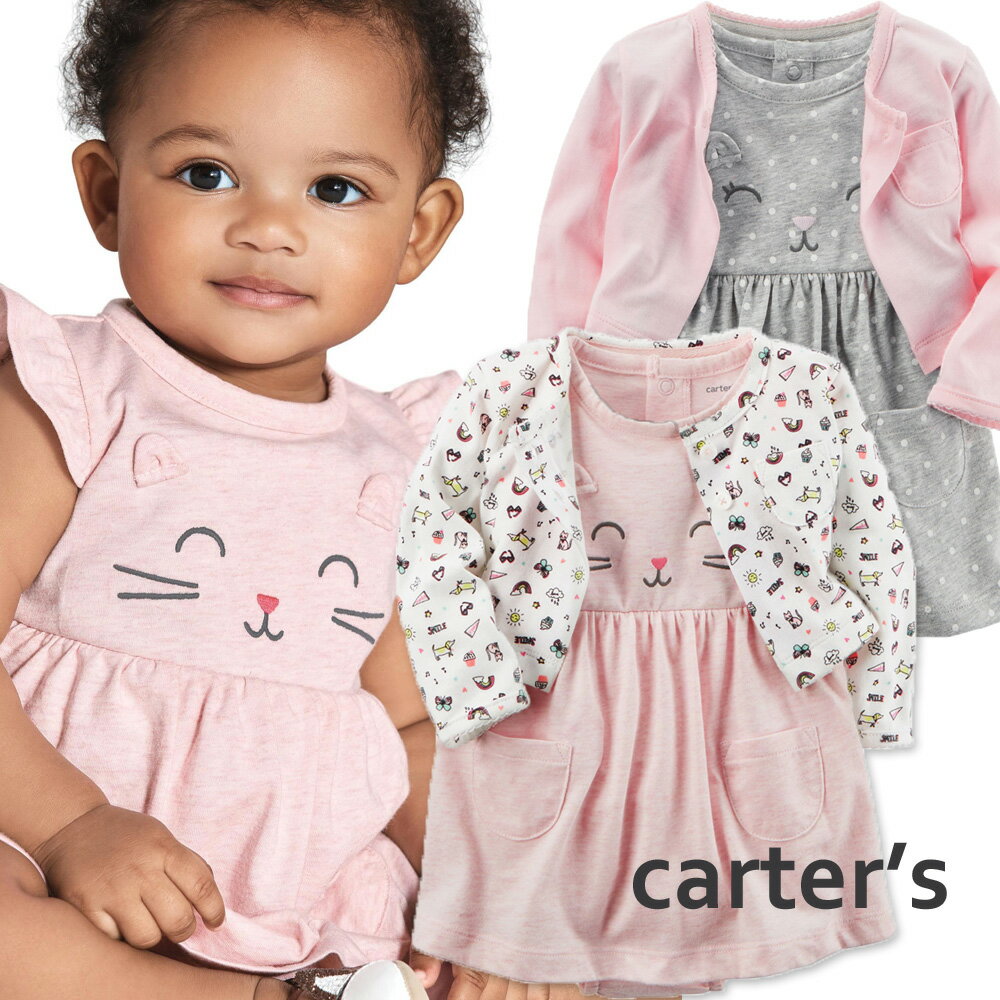 カーターズ Carter 039 s ワンピース＆カーディガン 2点セットアップ 正規品 ネコ くま ベビー服 女の子用 6m-24m