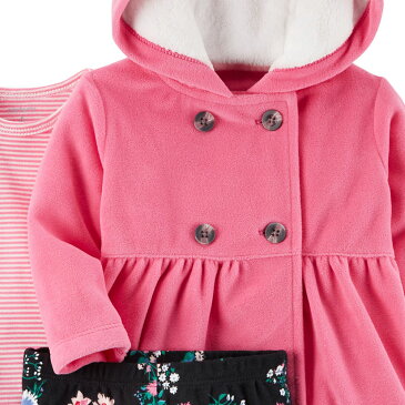 カーターズ 長袖 パーカーカーディガン&パンツ&半袖ボディスーツ 3点セットアップ Carter's フリース 6m-24m